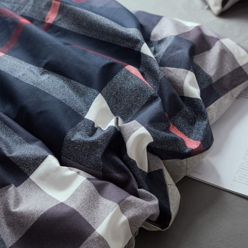 KAREVER Navy Plaid Comforter Set Queen Checkered Bedding Set Navy Blue Tartan Grid Comforter Striped for Women Adult Navy Blue Checkered Blanket Set Dark Navy Queen Bed Comforter Set - Image 3